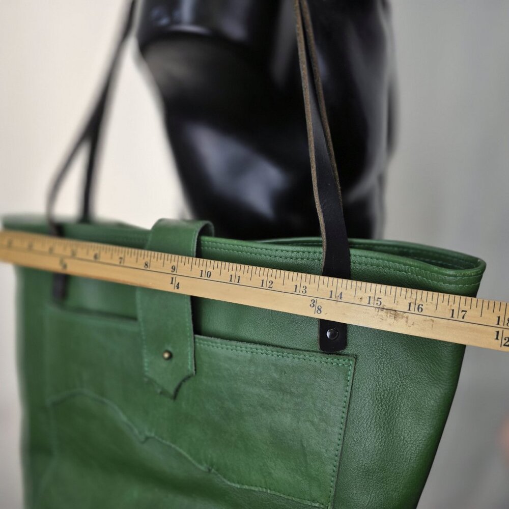 Handmade Grass Green Leather Tote Bag - Picture 3 of 16
